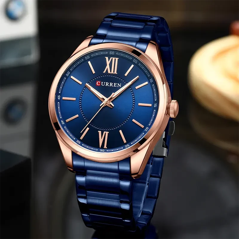 Curren 8423 Fashion Blue Dial Rose Gold Bezel Men's Watch